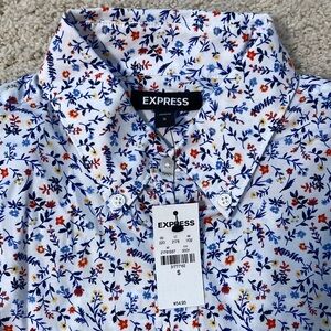 Express Men's Multicolor Floral Print Cotton Long Sleeve Dress Shirt S Small NWT